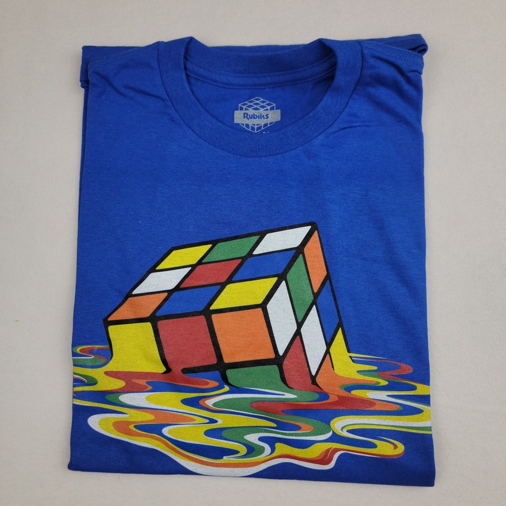 Rubiks Cube Mens Melting Graphic Short Sleeve T-Shirt Royal Blue Medium NEW